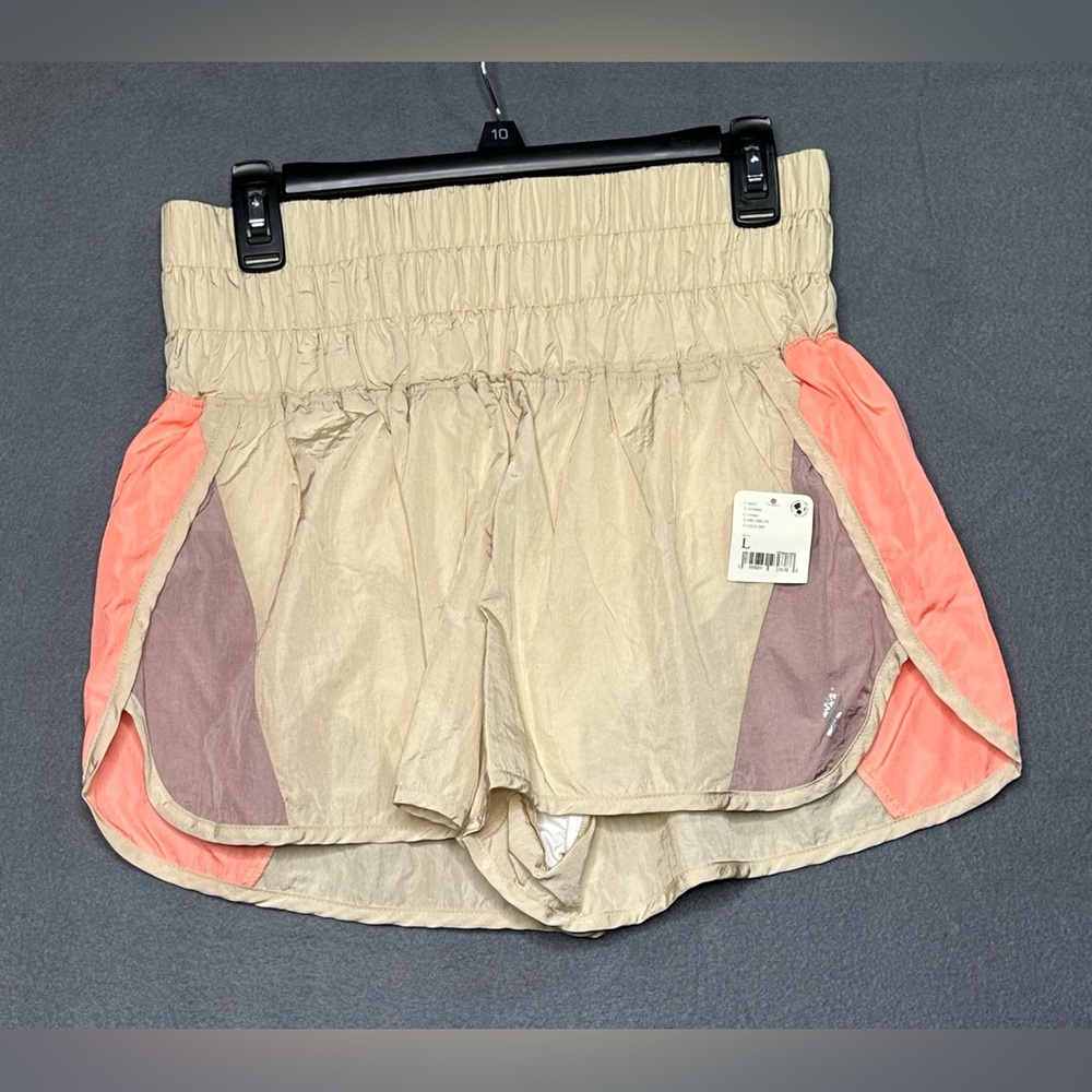 Free People Beige Athletic Shorts with Coral and Mauve Panels Large BNWT
